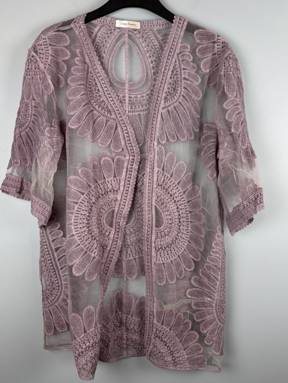 Simply Couture Lace Kimono Women M Purple Bohemian Hippie Witchy Crochet Western